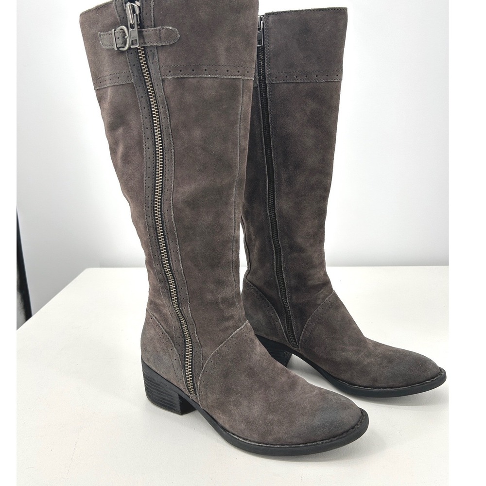 Born Women Grey Suede Tall Riding Boots Side Zip Buckle CQG16 Size 9.5 M - Picture 2 of 9